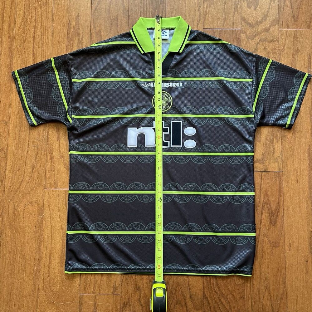 Vintage Umbro Celtic FC Jersey NTL Sponsor Black Green Away Shirt Men XL Y2K - Picture 10 of 12